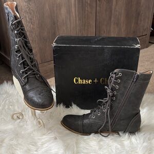 Chase + Chloe Dark Gray Lace-Up Military Style Boots